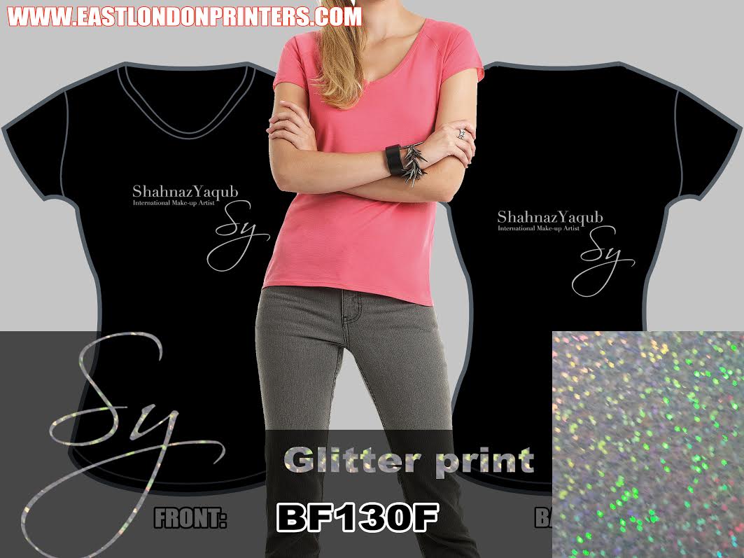 ladies t-shirt glitter printing